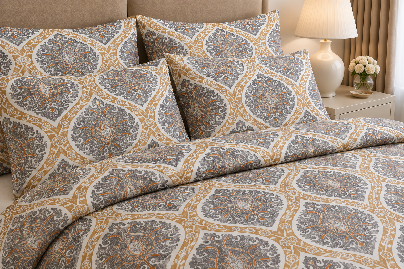 Dark Floral Cotton Printed Quilt Cover Set