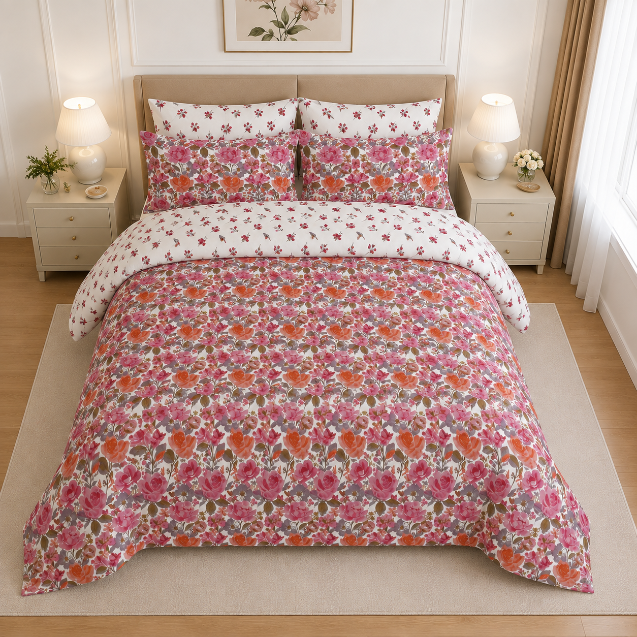 Muted Blossom Cotton Printed Bed Sheet Set