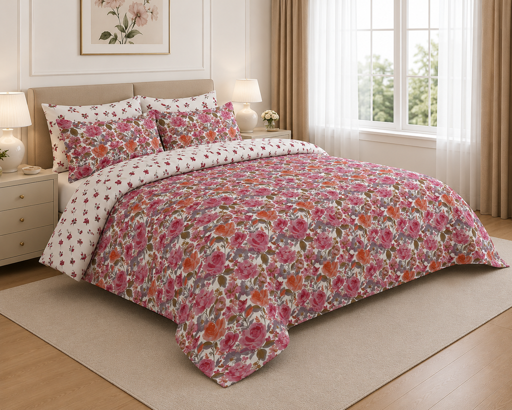 Muted Blossom Cotton Printed Bed Sheet Set