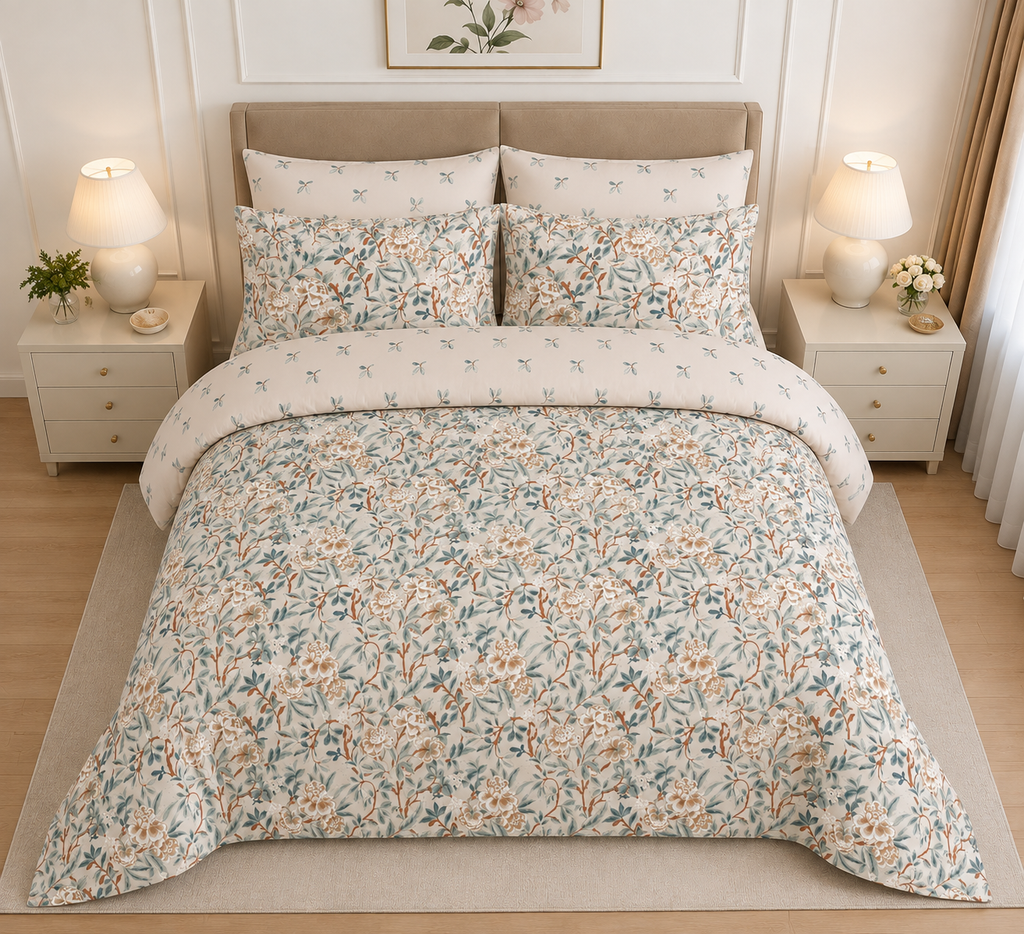 Mauve Jasmine Blossom Cotton Printed Bed Sheet Set