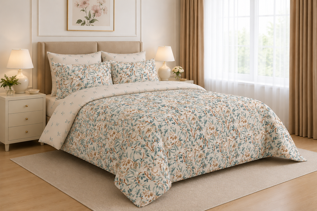 Mauve Jasmine Blossom Cotton Printed Bed Sheet Set