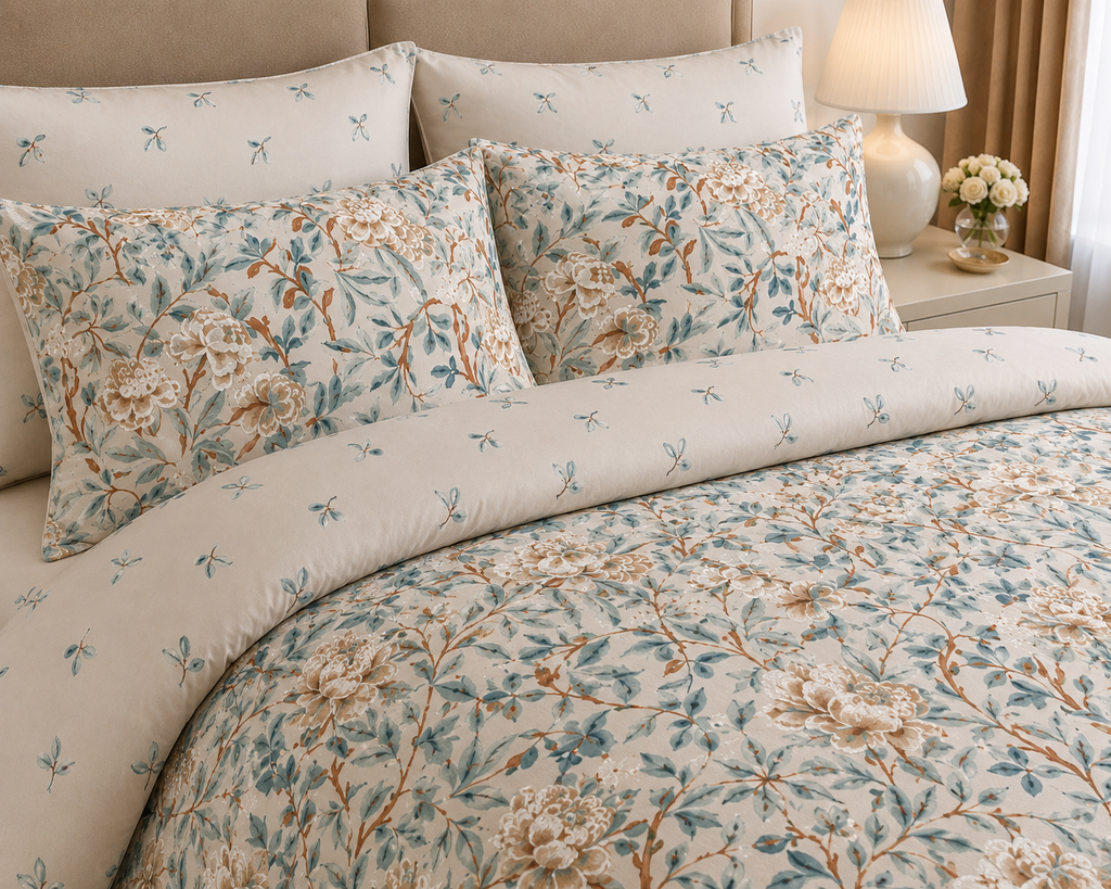 Mauve Jasmine Blossom Cotton Printed Bed Sheet Set