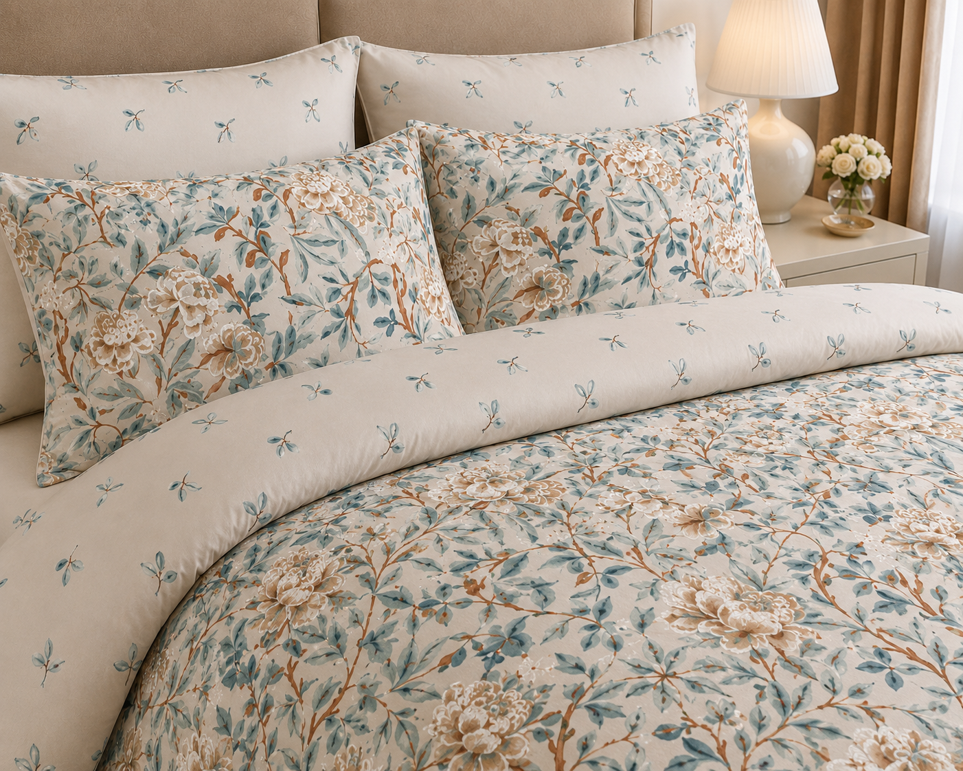 Mauve Jasmine Blossom Cotton Printed Bed Sheet Set
