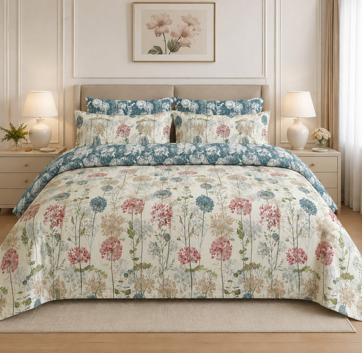 Classic Bodhi Leaf Cotton Printed Bed Sheet Set