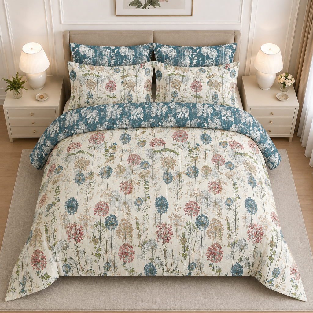 Classic Bodhi Leaf Cotton Printed Bed Sheet Set