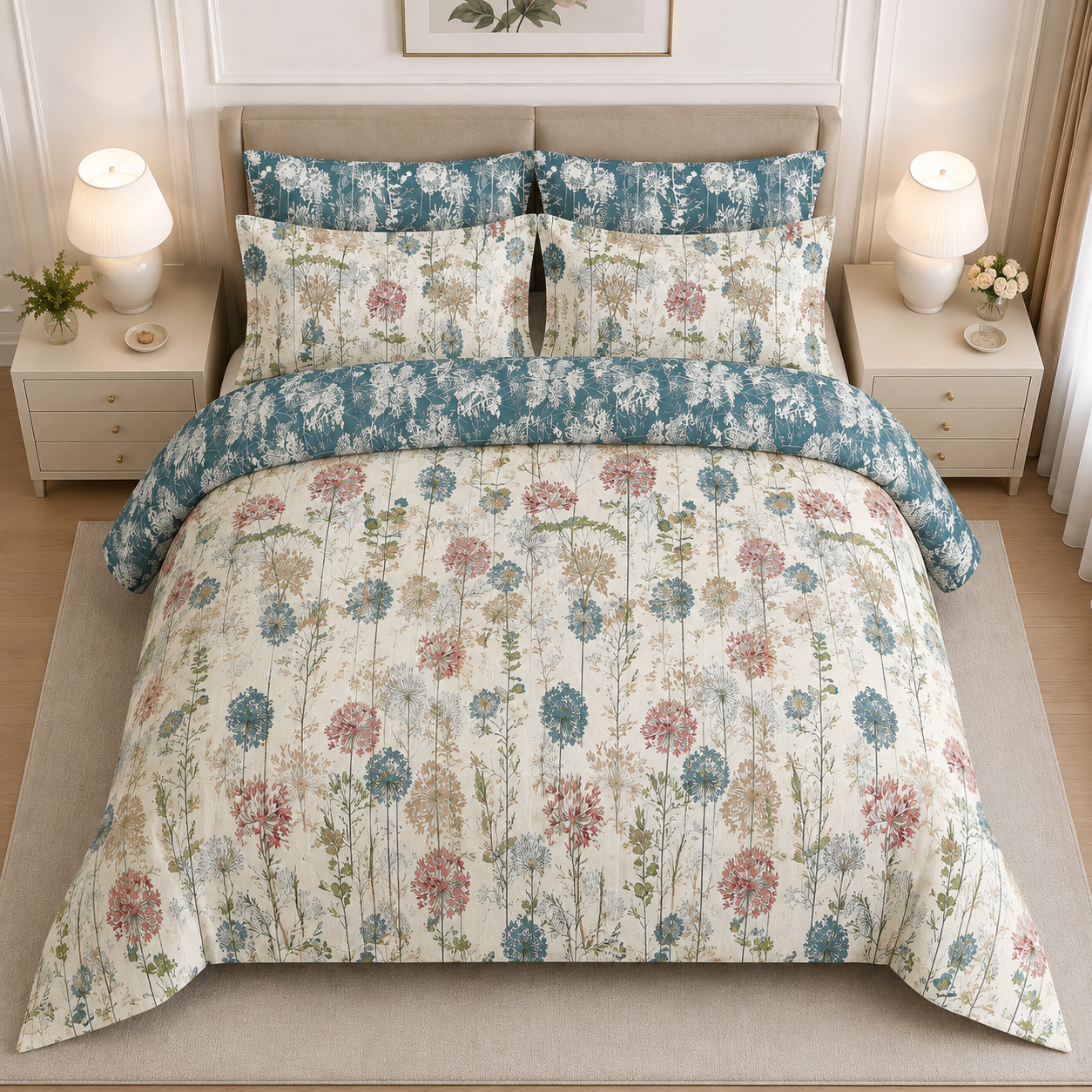 Classic Bodhi Leaf Cotton Printed Bed Sheet Set