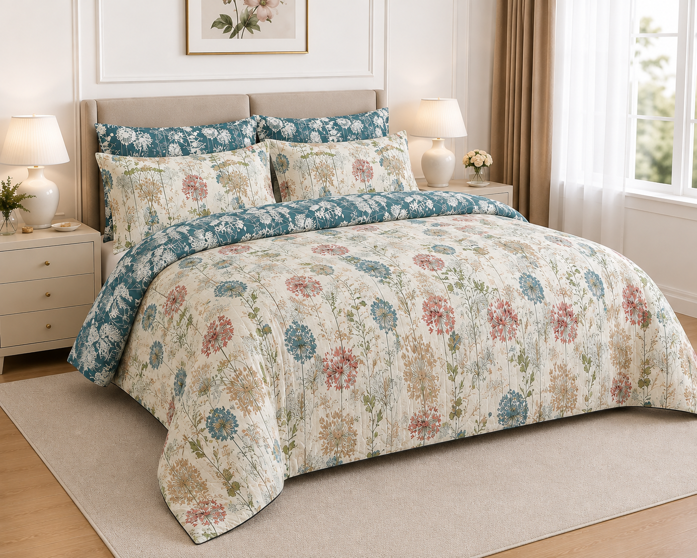 Classic Bodhi Leaf Cotton Printed Bed Sheet Set