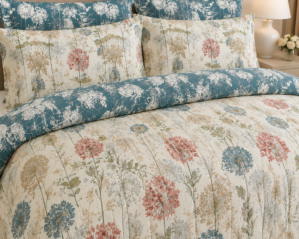 Classic Bodhi Leaf Cotton Printed Bed Sheet Set