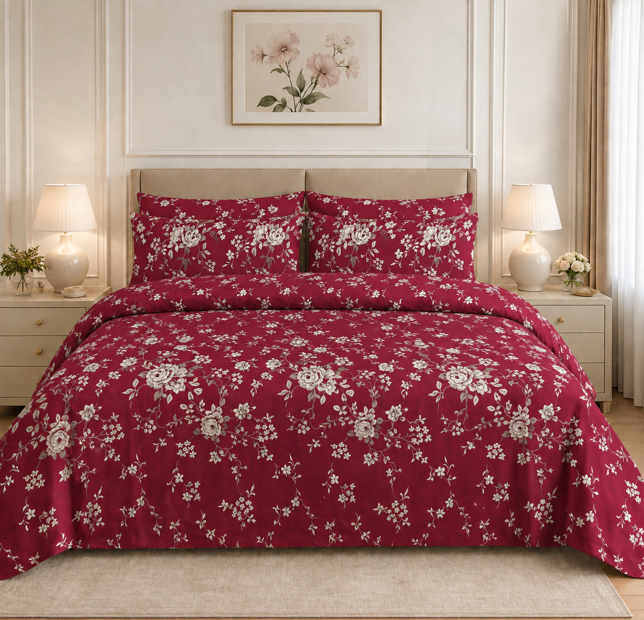 Rose Floral Cotton Printed Quilt Cover Set