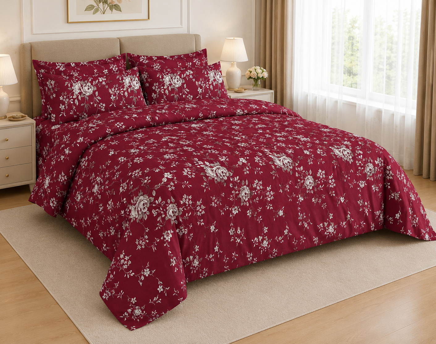 Rose Floral Cotton Printed Quilt Cover Set