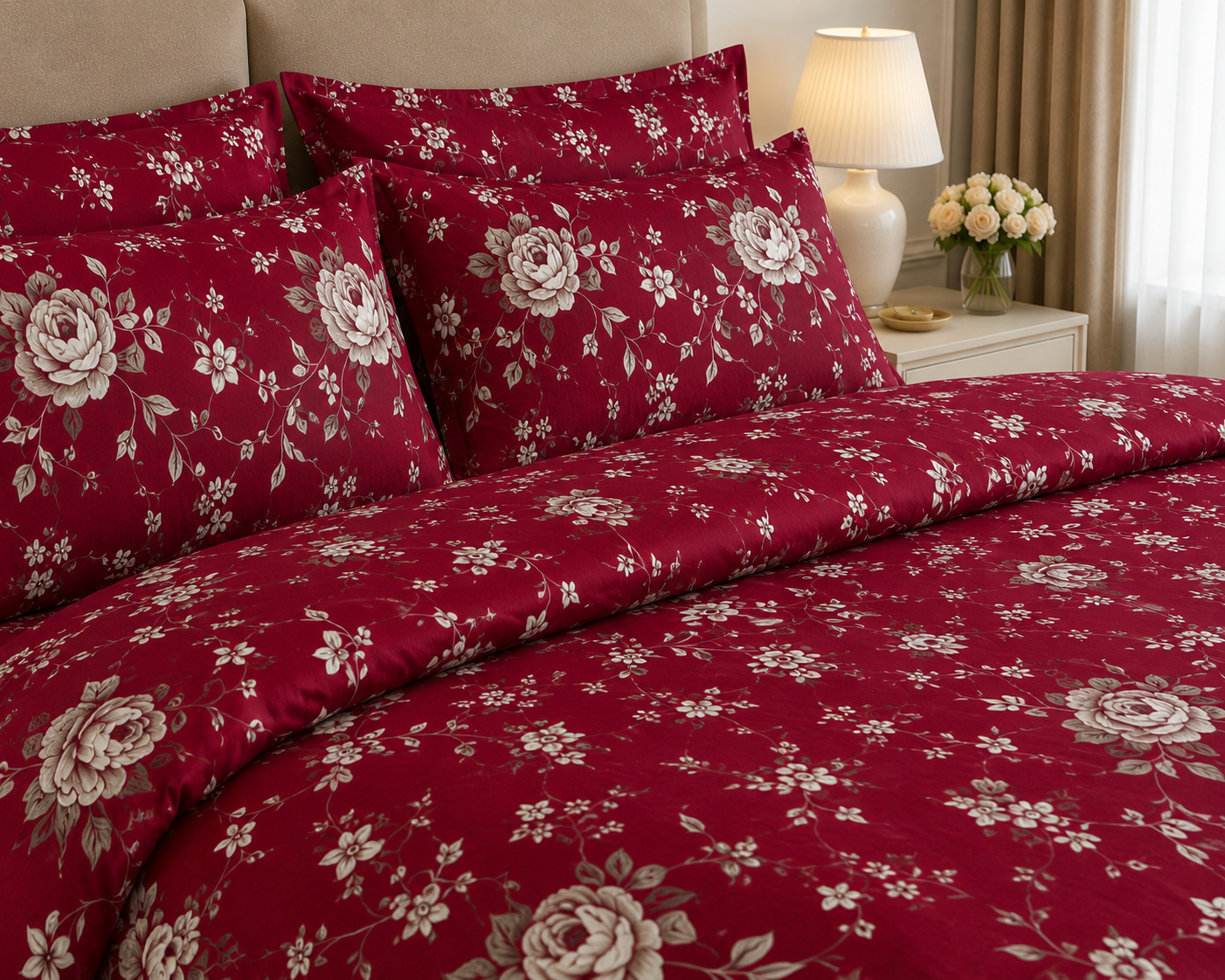 Rose Floral Cotton Printed Quilt Cover Set