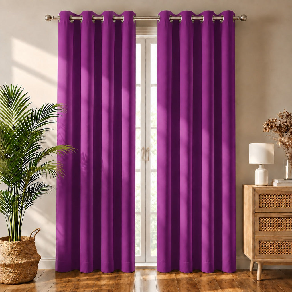 Set Of 2 Plain Purple Window Curtains Panels