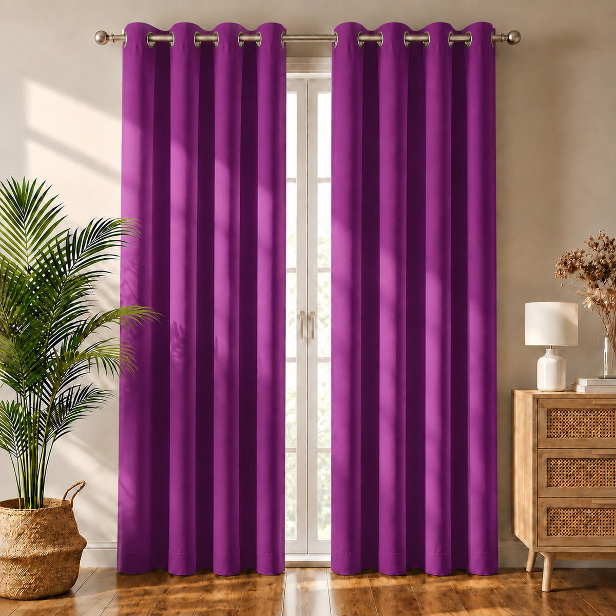 Set Of 2 Plain Purple Window Curtains Panels