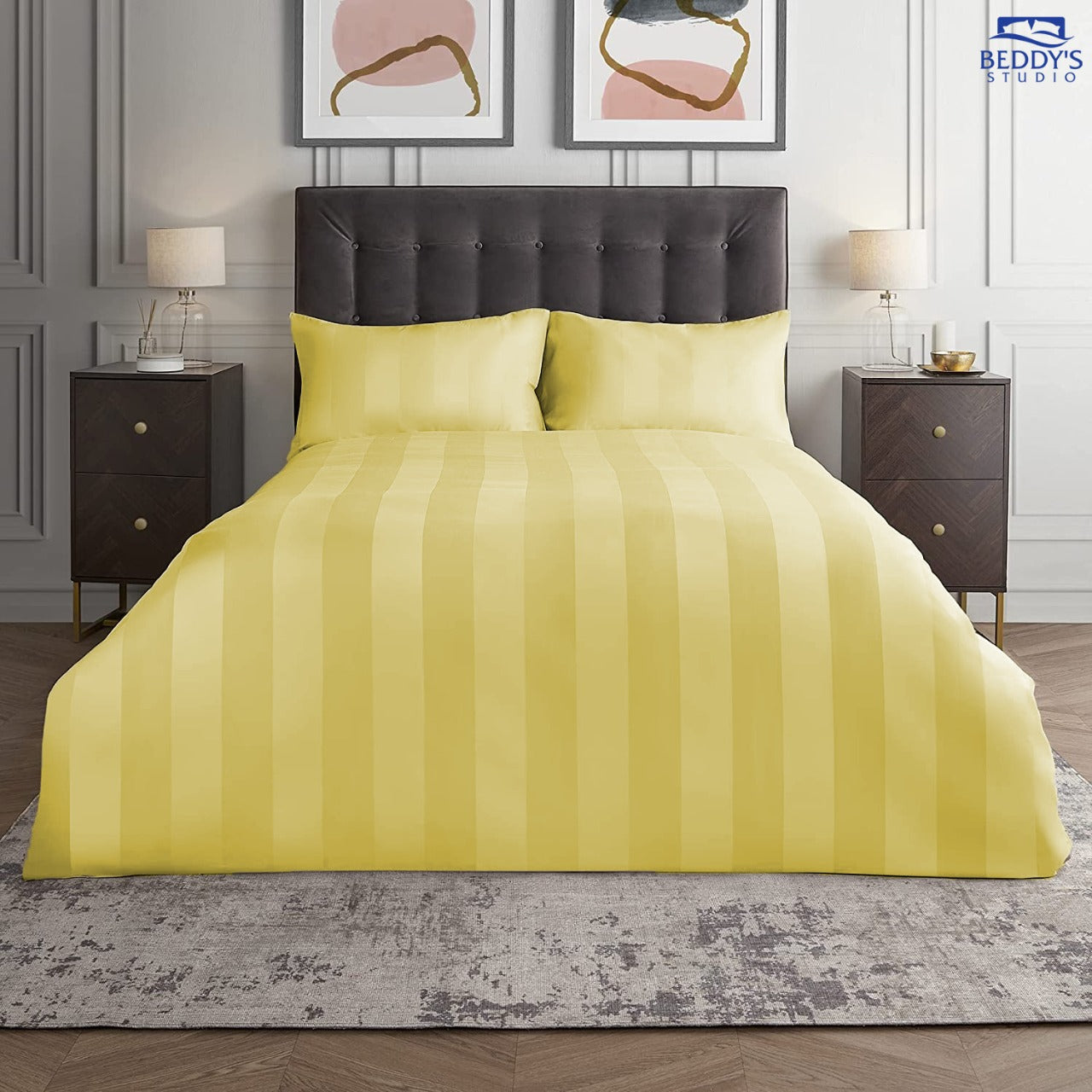Golden Yellow Hotel Stripe Duvet Cover Set