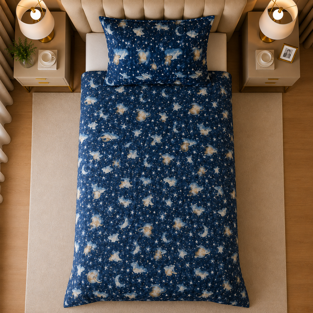 Printed Kids Soft Steel Blue Quilt Cover Set