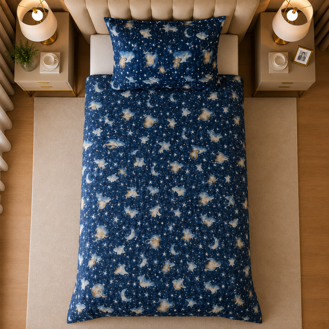 Printed Kids Soft Steel Blue Quilt Cover Set