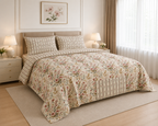 Pastel Lime Floral Cotton Printed Bed Sheet Set