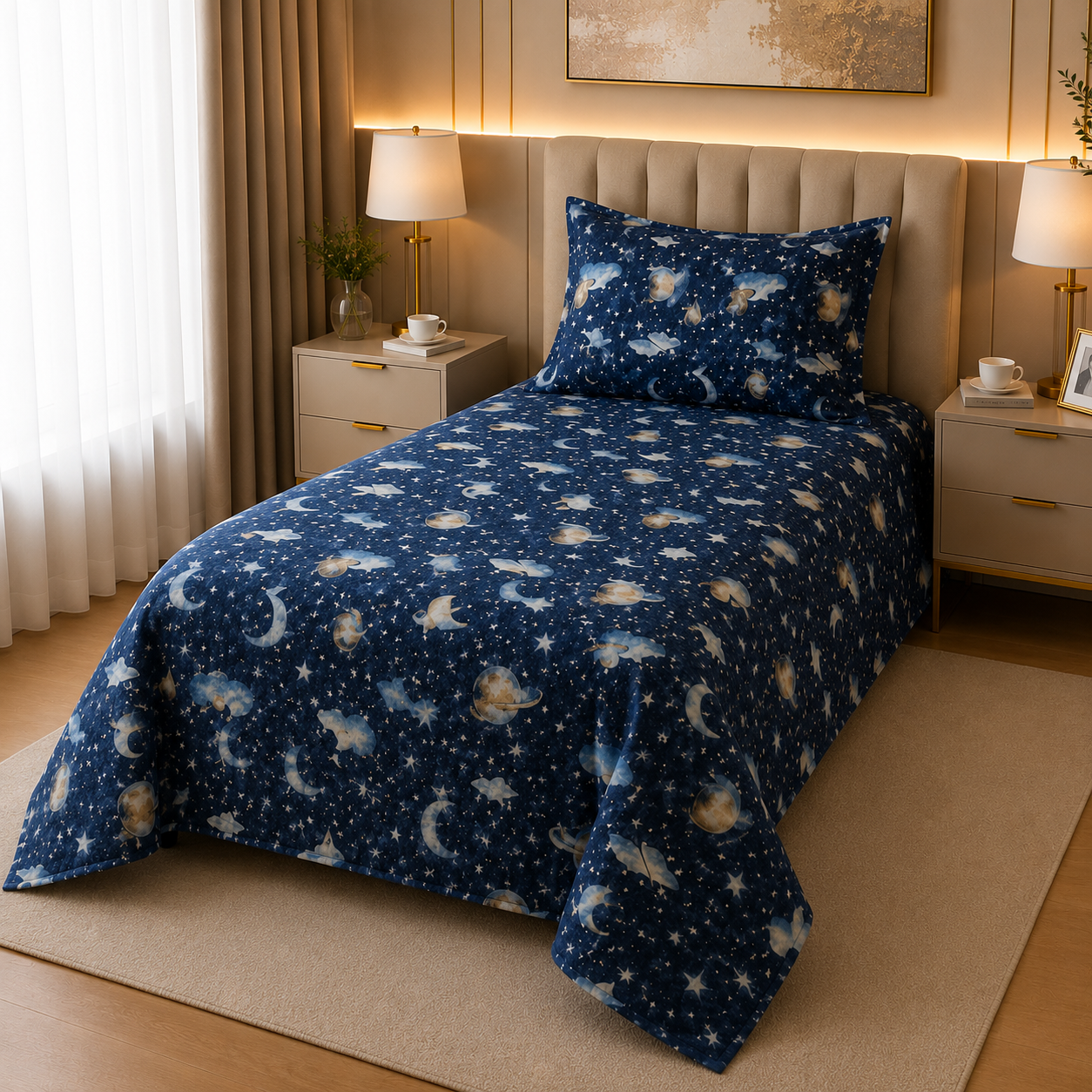 Printed Kids Soft Steel Blue Quilt Cover Set