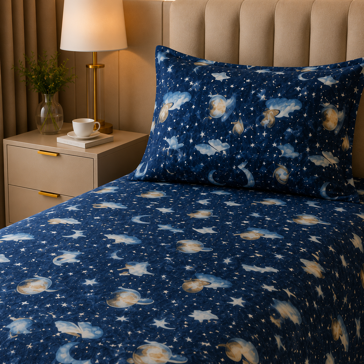 Printed Kids Soft Steel Blue Quilt Cover Set