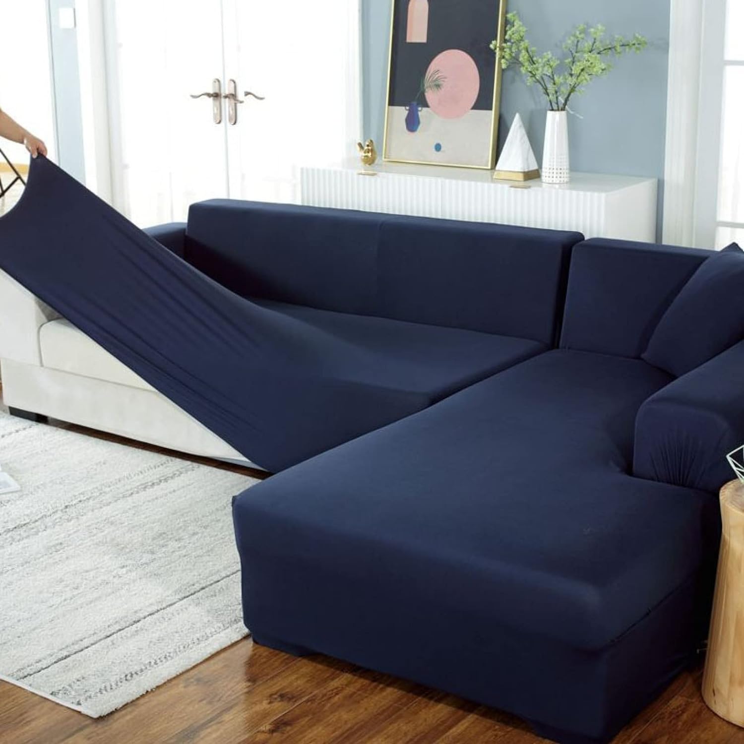 L Shape Sofa Cover - Blue