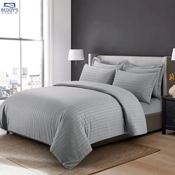 Light Grey- Hotel Stripe Duvet Cover Set