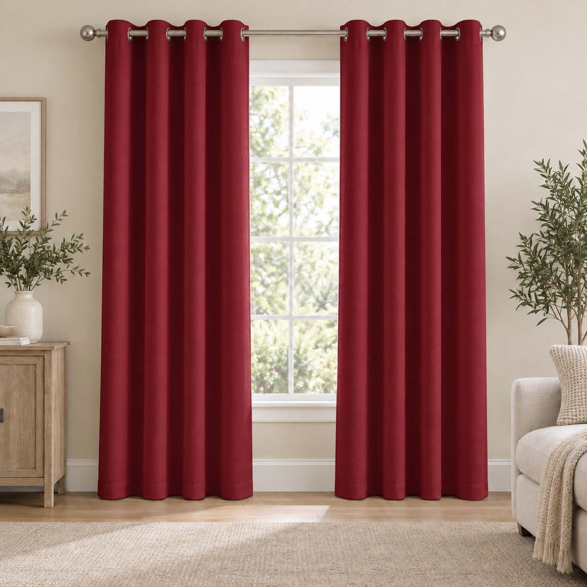 Set of 2 Plain Maroon Window Curtain Panels