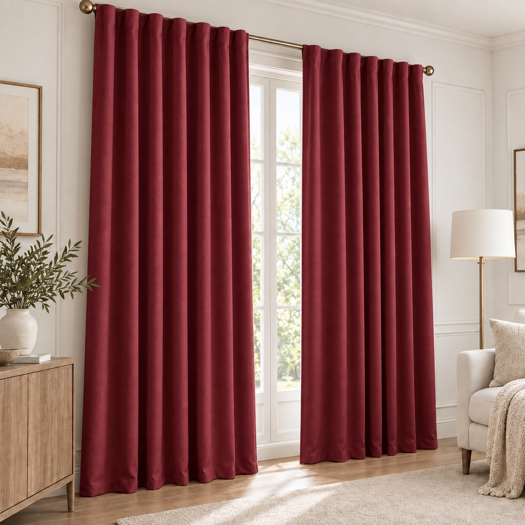 Set of 2 Plain Maroon Window Curtain Panels