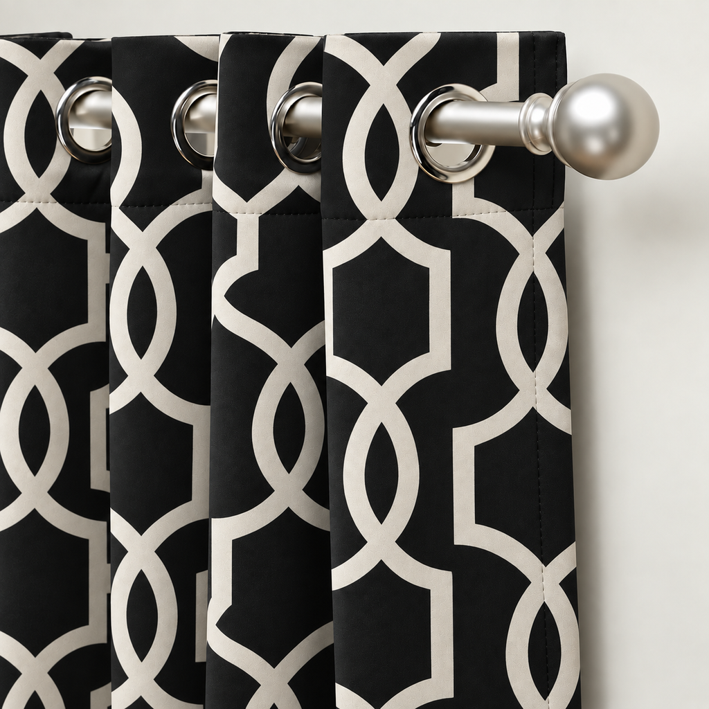 Printed Window Curtains Panel With Rings