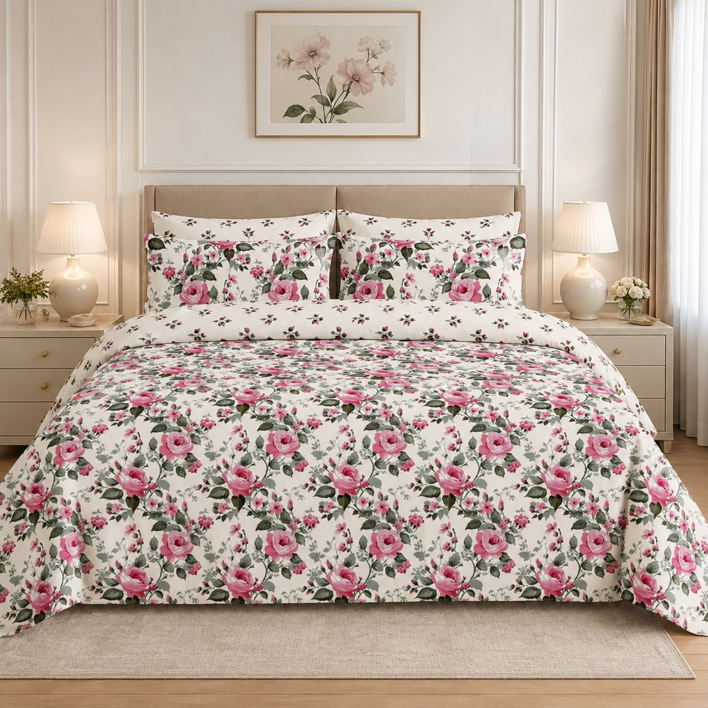 Damask Pattern Cotton Printed Quilt Cover Set
