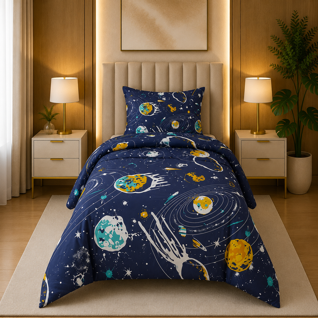 Printed Kids Deep Slate Blue Quilt Cover Set
