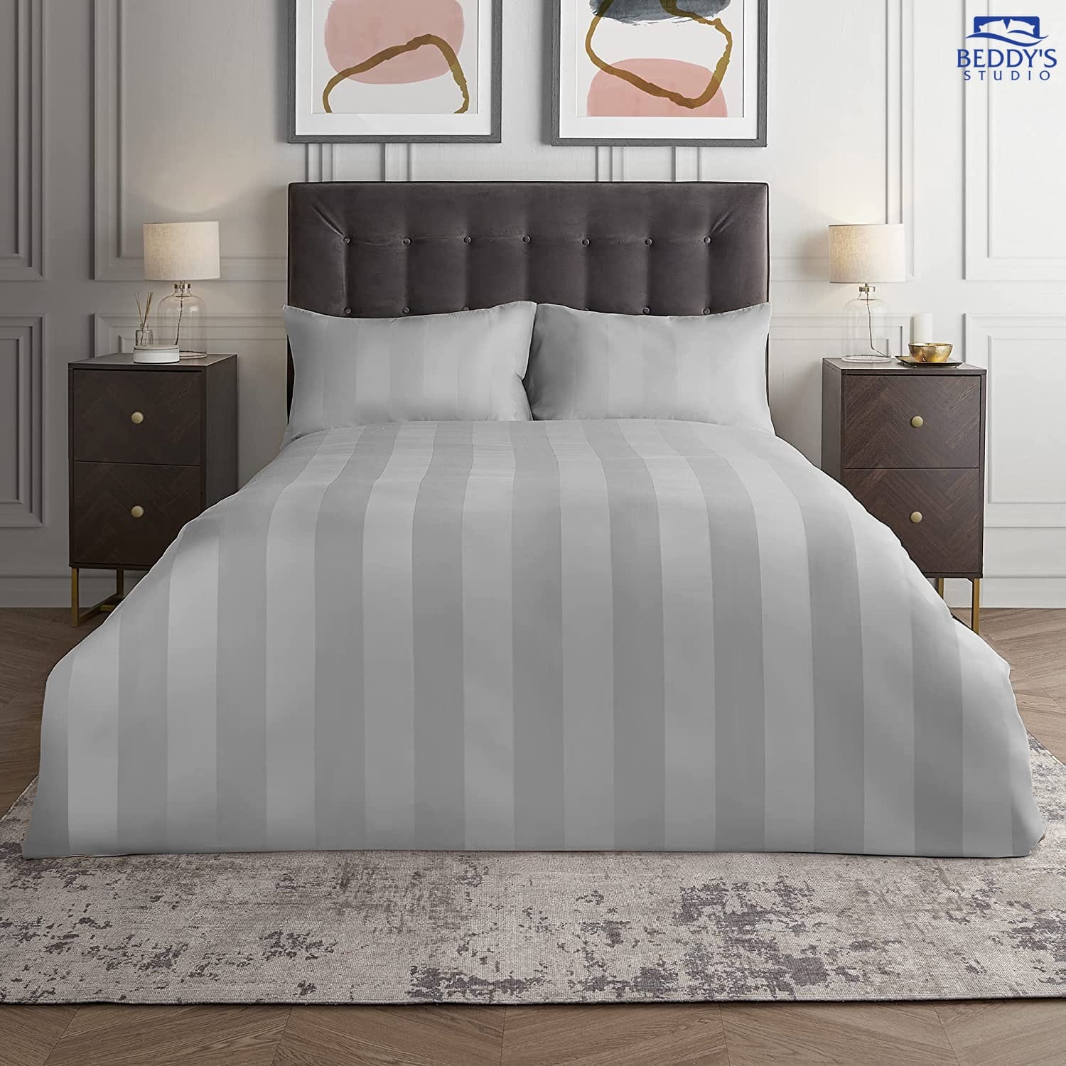 Light Grey Hotel Stripe Duvet Cover Set