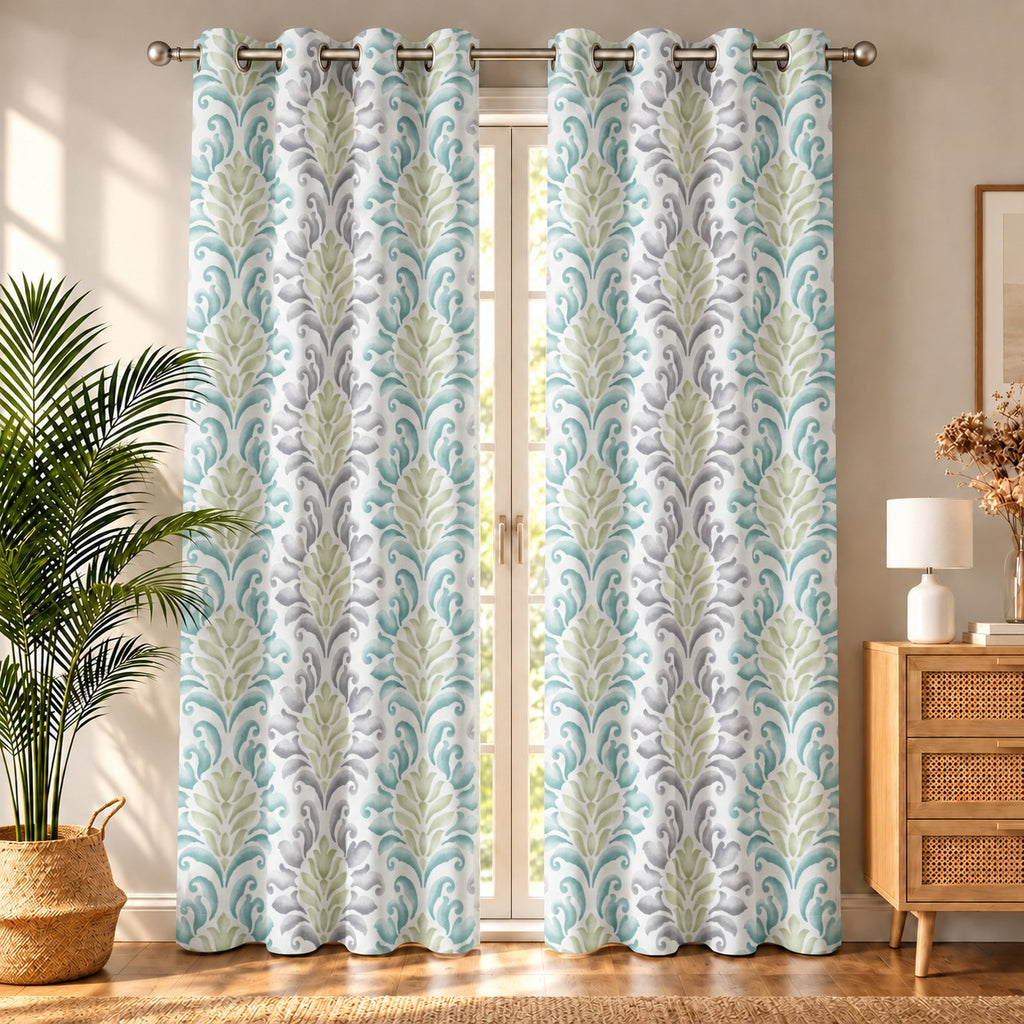 Printed Window Curtains Panel With Rings