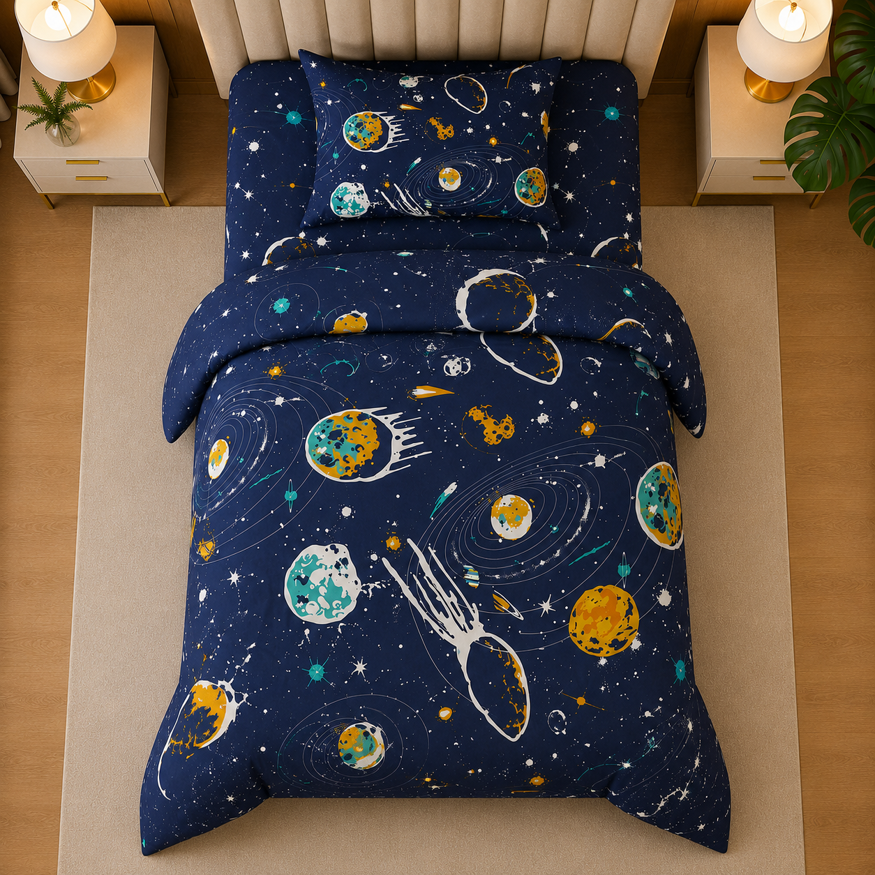 Deep Navy Outer Space & Planets Kids Bed Sheet Set