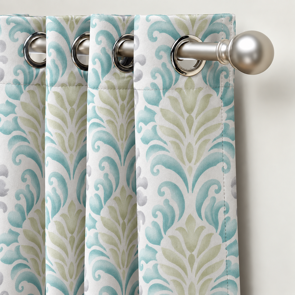 Printed Window Curtains Panel With Rings