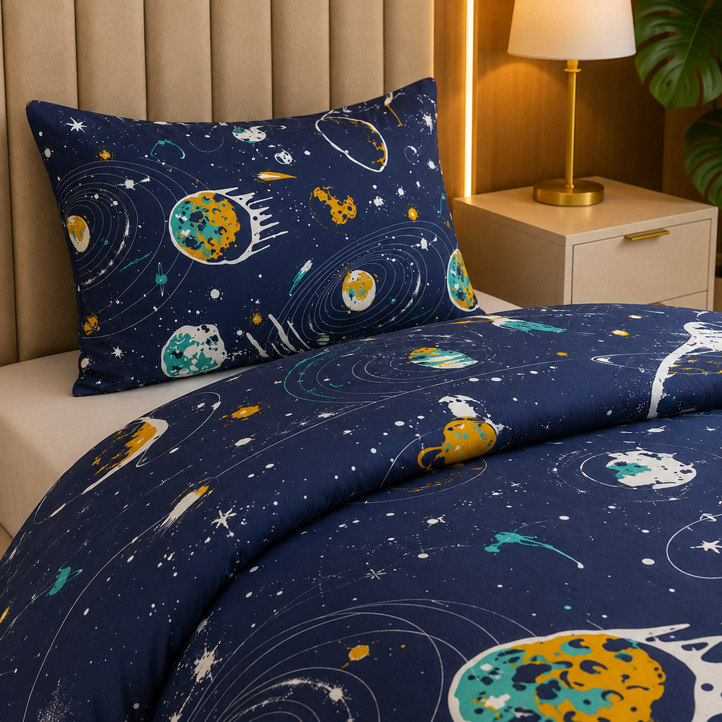 Printed Kids Deep Slate Blue Quilt Cover Set