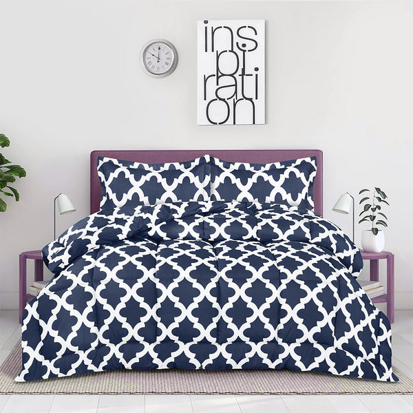 Geometric Dark Blue - Micro Polyseter  Printed Bed Sheet Set