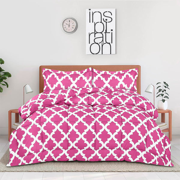 Geometric Pink - Micro Polyseter  Printed Bed Sheet Set