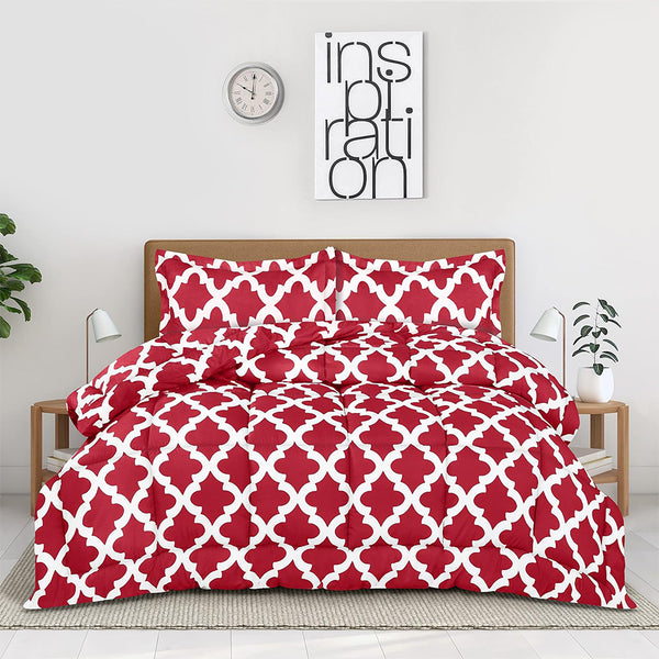 Geometric Wine Red - Micro Polyseter Printed Quilt Cover Set