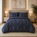 Midnight Blue Botanical Percale Cotton Printed Quilt Cover Set