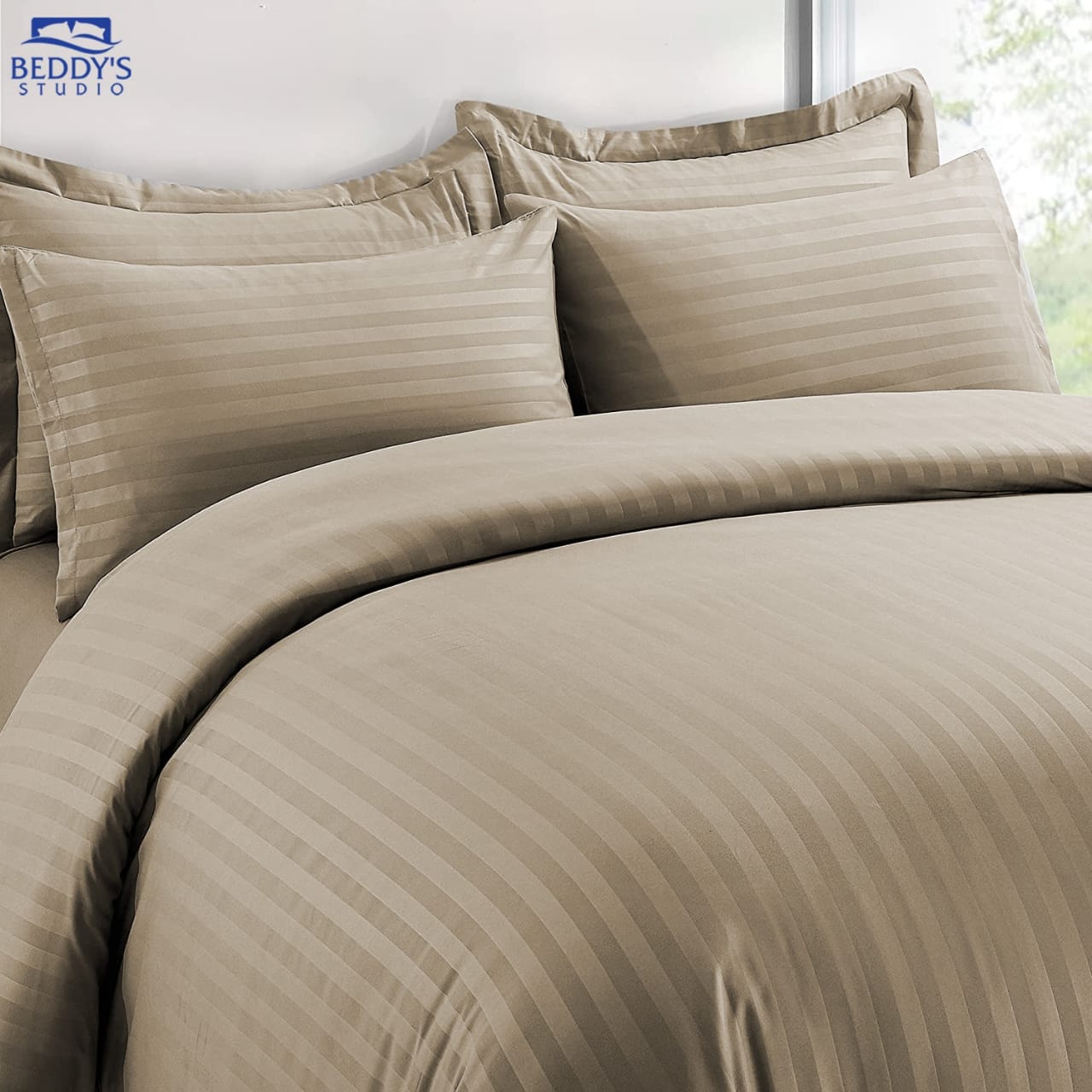 Beige - Hotel Stripe Duvet Cover Set