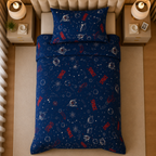 Printed Kids Deep Muted Blue Quilt Cover Set