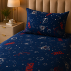 Printed Kids Deep Muted Blue Quilt Cover Set