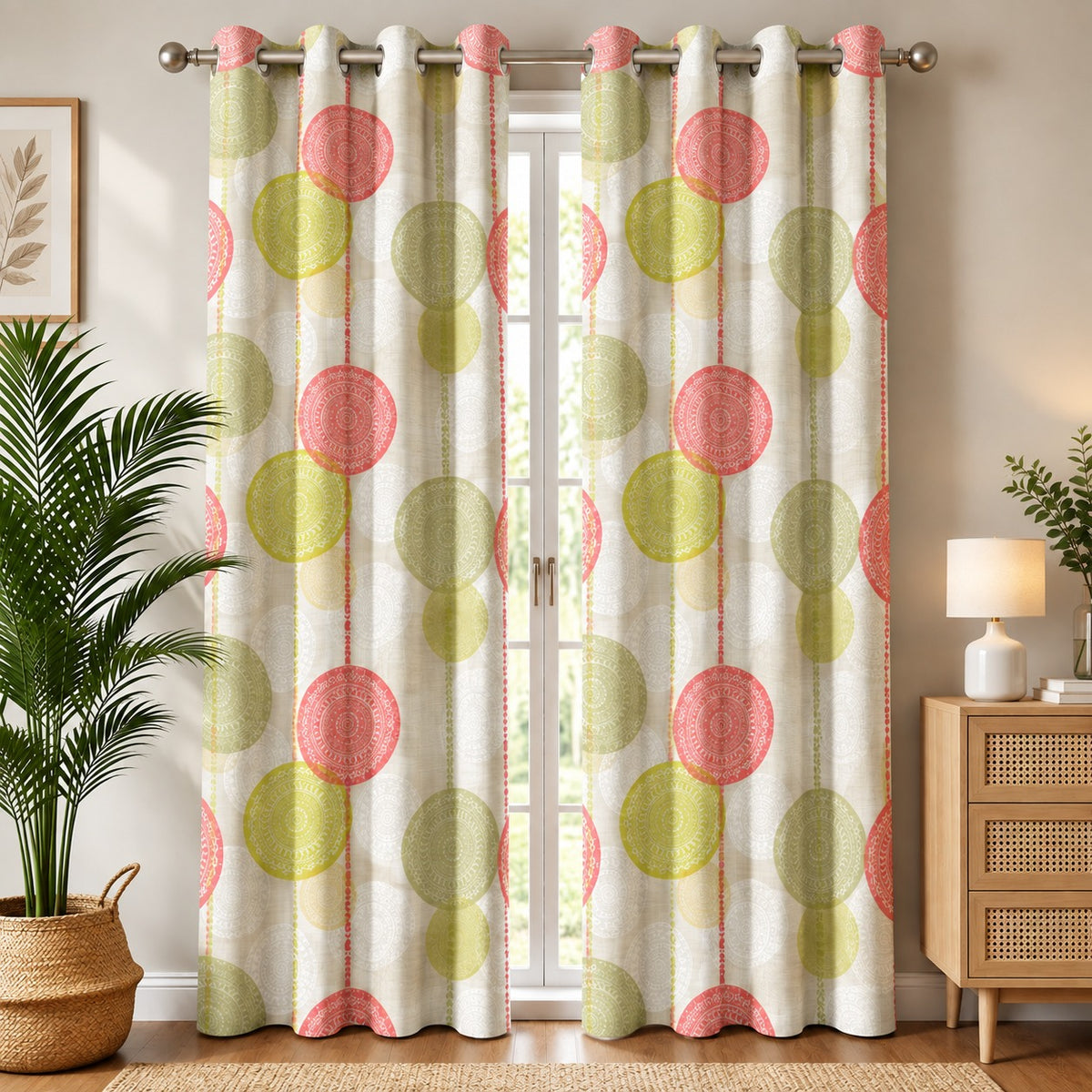 Printed Window Curtains Panel With Rings