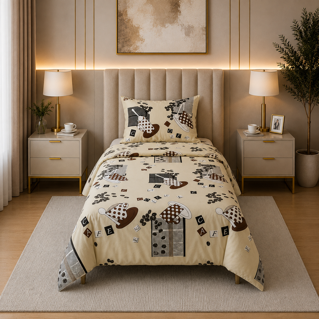 Printed Kids Light Warm Beige Quilt Cover Set