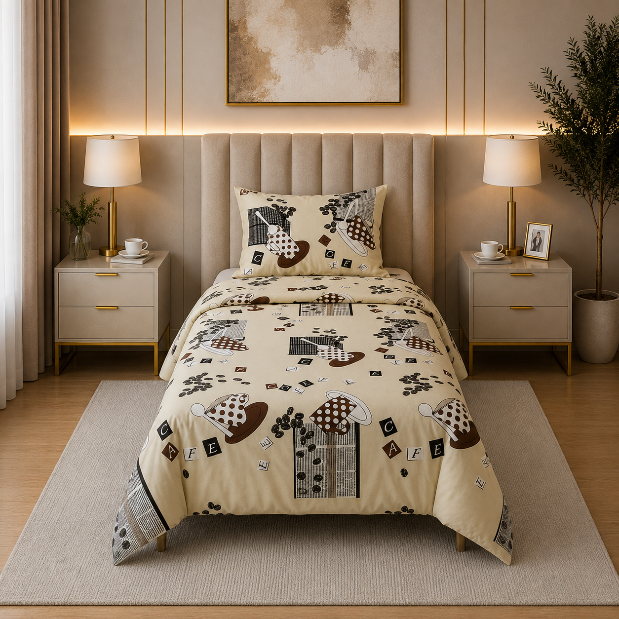 Printed Kids Light Warm Beige Quilt Cover Set