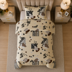 Printed Kids Light Warm Beige Quilt Cover Set