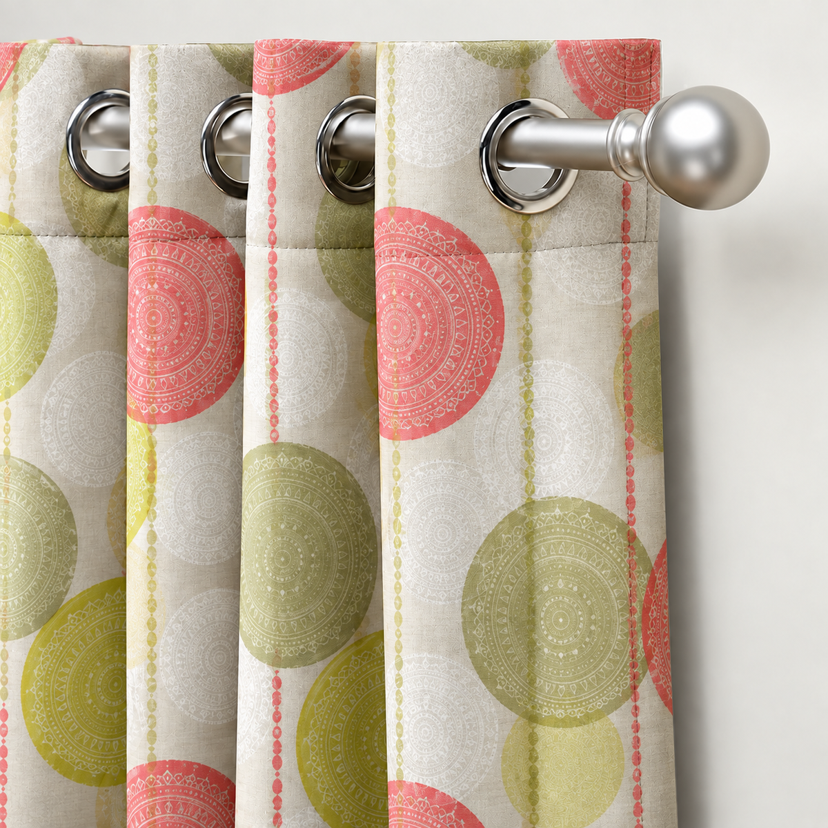 Printed Window Curtains Panel With Rings