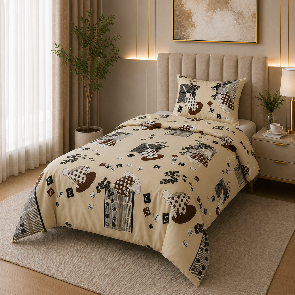 Printed Kids Light Warm Beige Quilt Cover Set