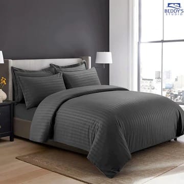 Dark Grey - Hotel Stripe Bedsheet Set