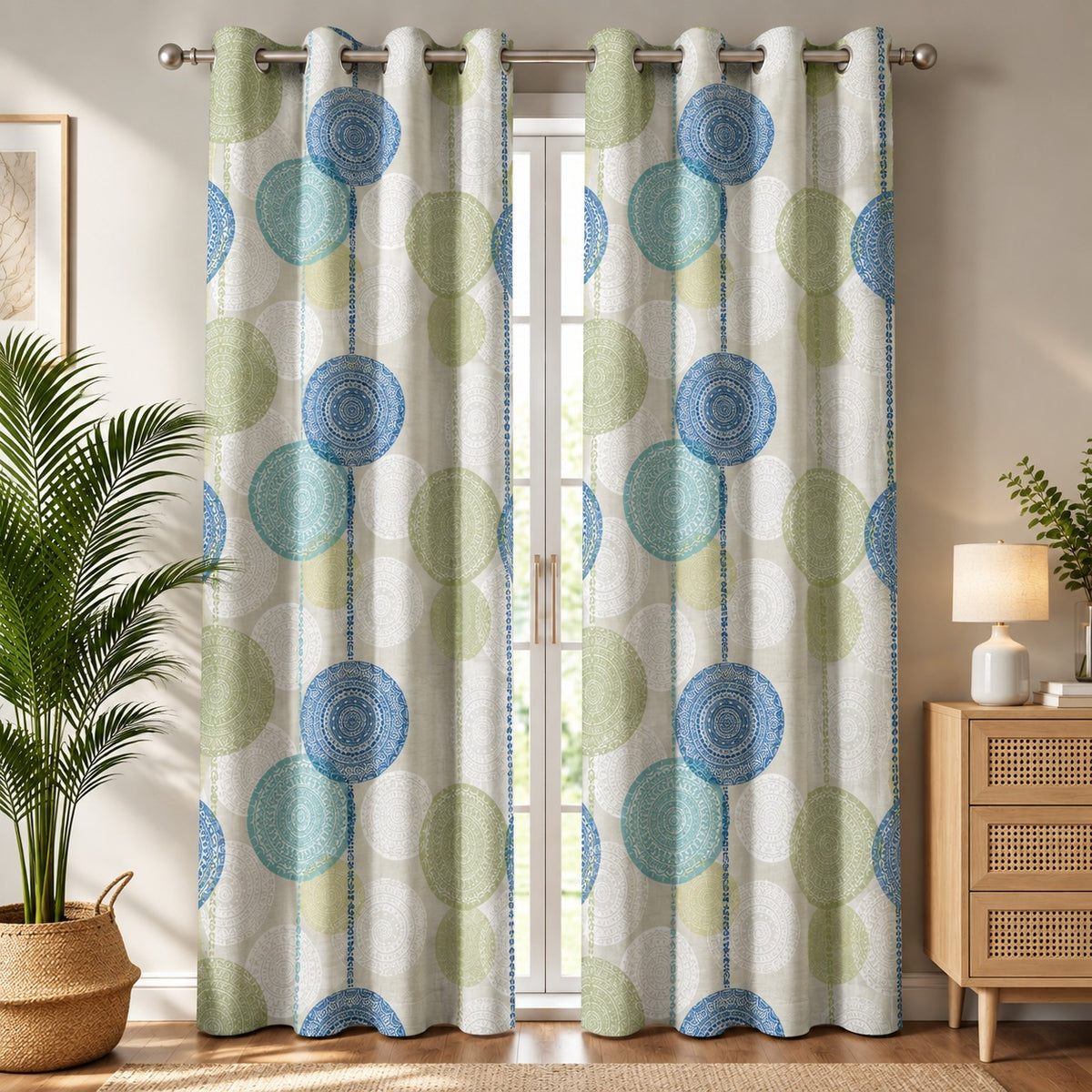 Printed Window Curtains Panel With Rings